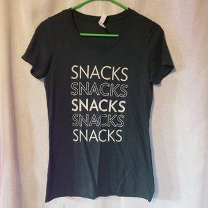 Snacks t-shirt graphic tee forest green heather Bella + Canvas women’s size L